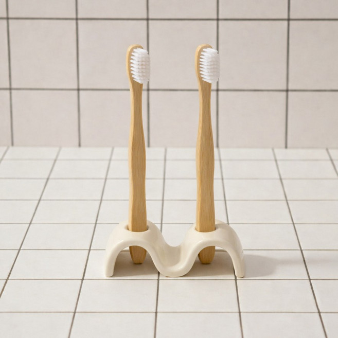 무드릭스 릭스 세라믹 웨이브 칫솔꽂이, 2구 밀크, 1개