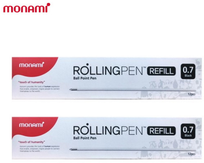 모나미 롤링펜 0.7mm 리필심 1다스(12개입) 볼펜심, 롤링펜 리필심(1다스), 2개