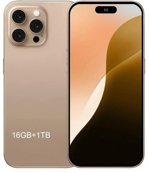 2025 스마트 폰용 새 원본 16G + 1T 7.3 인치 I16 Max 전체 화면 4G 5G 휴대 전화 8000mAh 휴대 전화 글로, 01 Desert Gold 16GB 1TB, 16GB - 쿠팡