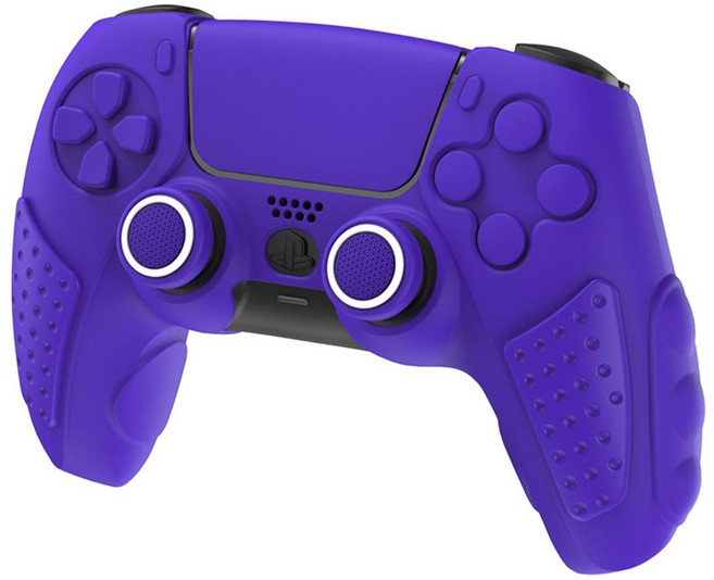 이이네 PS5 듀얼센스 컨트롤러 다색 실리콘 커버 충전대 적합 미끄럼 방지 보호 케이스, 퍼플