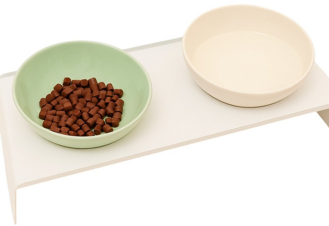 무더니즈 강아지 고양이 밥그릇 세라믹 식기 2구, 1개, 아이보리+그린