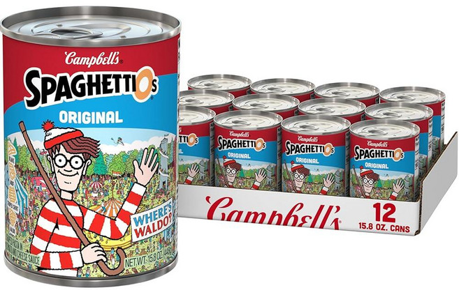 SpaghettiOs 오리지널 디즈니 프린세스 쉐이프 통조림 파스타 어린이 및 성인을 위한 건강한 간식 447.9g(15.5온스) 캔 265285, Where's Waldo Original, 15.8 Ounce (Pack of 12), 1, 447.9g