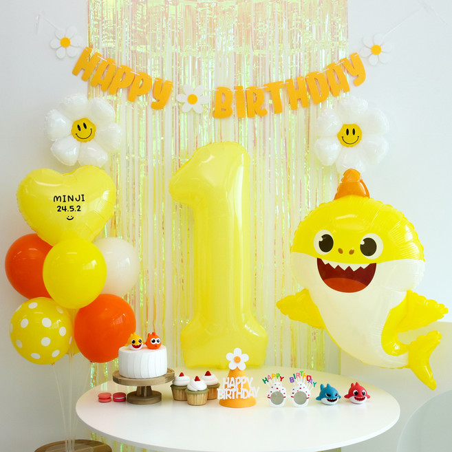 이벤트홀릭 아기상어 풍선 생일파티용품 세트(자유레터링) 두돌생일상, 레터링세트 숫자풍선 1