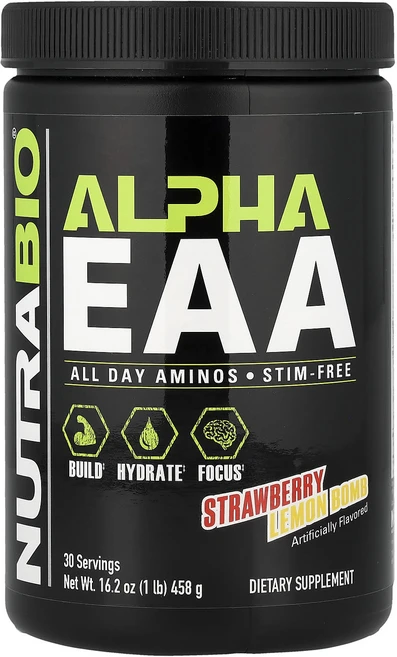 뉴트라바이오랩스 알파 EAA 스트로베리 레몬 밤 458g 1lb, One Color, 1병, 453.592g - 쿠팡