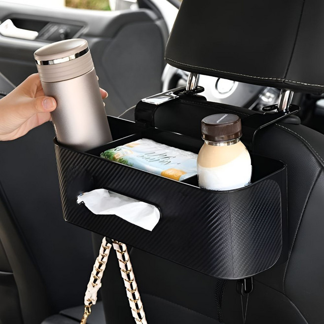 다성 자동차 뒷좌석 수납함 차량용 컵홀더 티슈케이스, 블랙, 1개