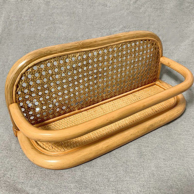 라탄벽선반 진열대 선반 수납장 빈티지 거실, 1단, 43x16x18cm 소형 직선 티크컬러