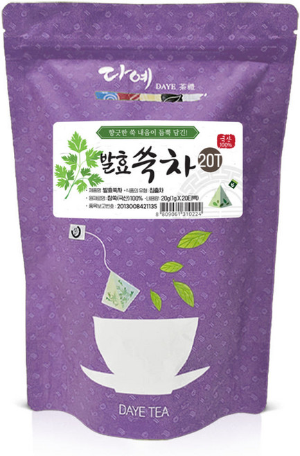 [본사직영] 다예 100% 국산 맛있는 쑥차 20티백 생분해 삼각티백, 1개, 20개입, 1g