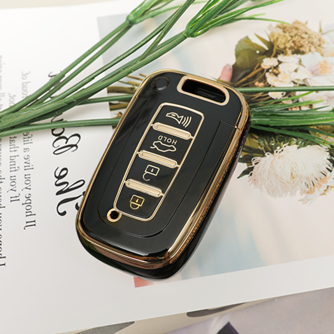 바이어블 현대기아 자동차 tpu 키케이스 키홀더 키커버 3버튼 4버튼, 4버튼 F타입 블랙골드 (VA-TA32)