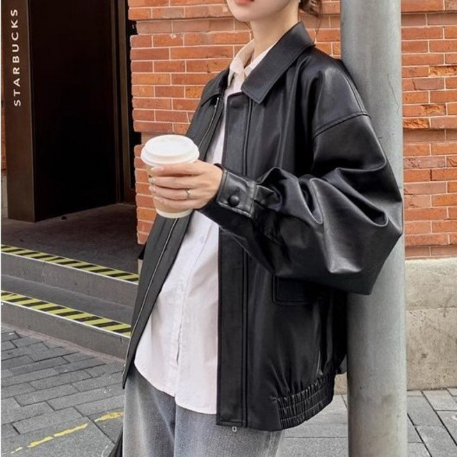 릴리제인 여성용 루즈핏 가죽자켓 레더 재킷