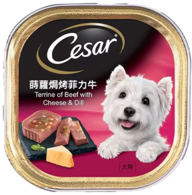 Cesar 西莎 牛肉精緻風味餐盒 寵物狗罐頭濕糧, 100g, 24個, 蒔蘿焗烤菲力牛