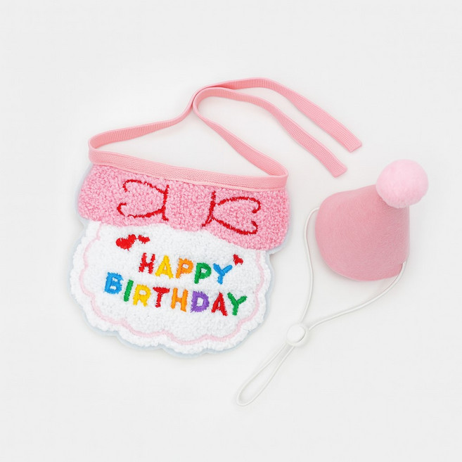 아늑삼정 반려동물 생일파티 스카프+모자 세트, 1개, 핑크