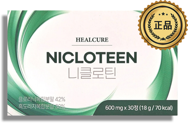 니클로틴 헬큐어 클로렐라 흑도라지 파래 브로콜리 퀘르세틴 복부팽만감 소화불량 속쓰림 600mg x 30정, 1개, 30회분