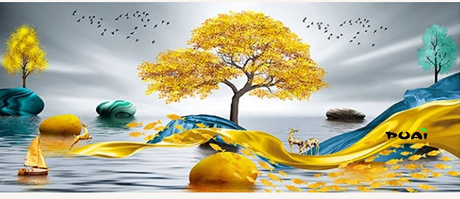 푸아이 대형 실십자수 복 들어오는 부귀 추상화 2종 프린트도안 패키지 자수세트 고품격장식, NO.1친환경면사 150x60, 1개