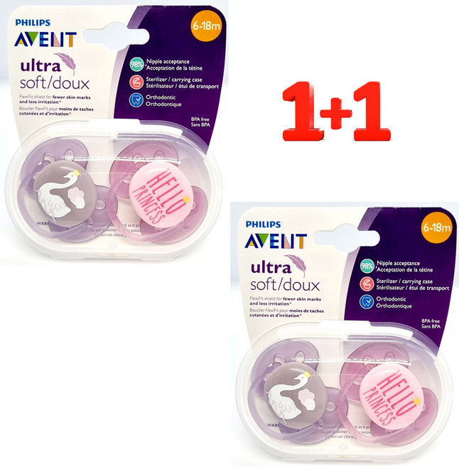 아벤트 울트라 소프트 1+1 (1단계) 6~18개월 헬로스완+헬로스완 2팩(4개) 1단계 여아용 쪽쪽이, 1개
