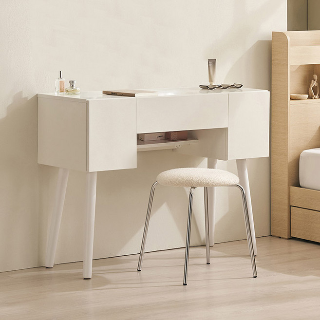 삼익가구 베런 멀티수납형 원형거울 화장대 시리즈, 01. 멀티수납형 화장대(스툴포함), 화이트