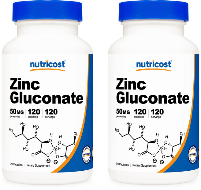 뉴트리코스트 글루콘산 아연 Zinc Gluconate 50mg 120캡슐 x 2통, 120정, 2개