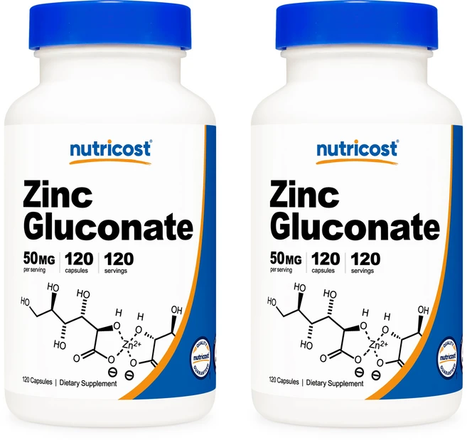 뉴트리코스트 글루콘산 아연 Zinc Gluconate 50mg 120캡슐 x 2통, 120정 - 쿠팡