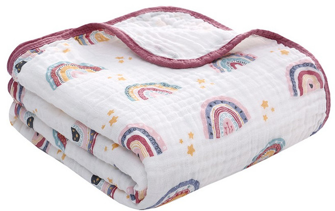 미라클 베이비 프리미엄 순면 원단 4중 거즈 블랭킷, 무지개