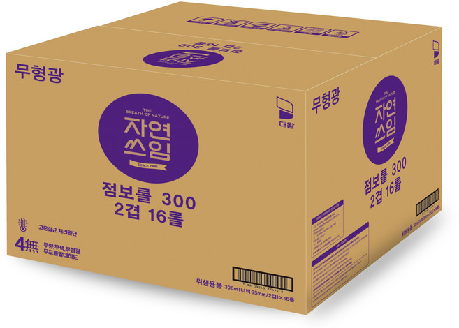 자연쓰임 무형광 점보롤 화장지 300m 2겹 16롤, 1개