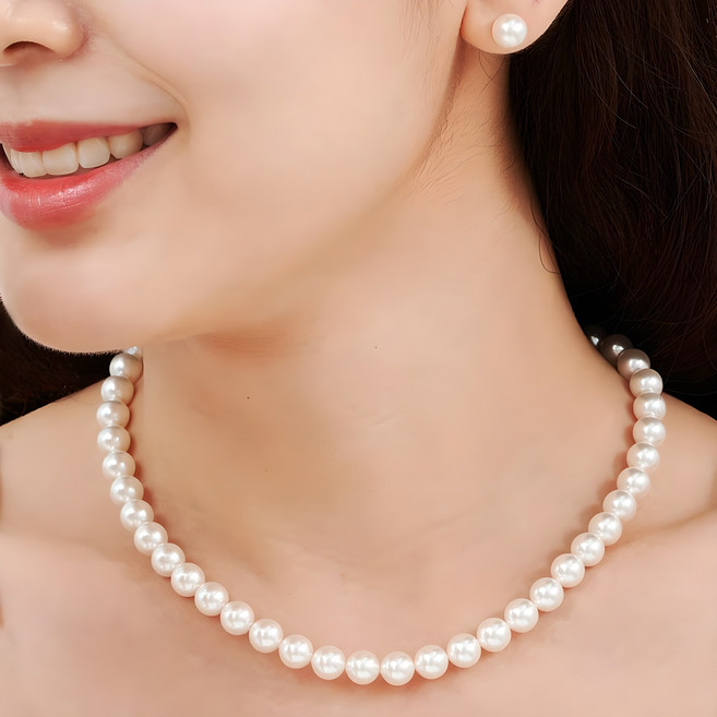 에바주얼리 혼주 여성 핵진주 스와로브스키 14k 목걸이 귀걸이 세트 케이스