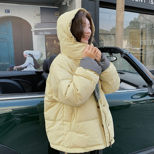 스타일닥터 여성숏패딩 루즈한 스트레이트 핏 겨울패딩 가볍고 따뜻한 후드 숏패딩