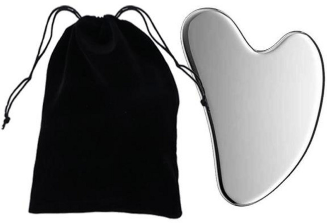 괄사 튼튼넥 림프순환마사지 도자기 괄사 스테인리스강 눈 마사지기 피부 긁기 Gua Sha 보드 바디 목, 1개, 01 A Type and bag