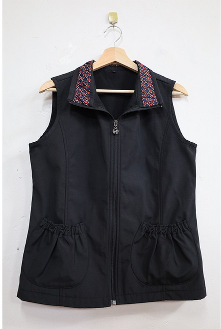 형제상회 여성 겨울 기모 조끼 배색 카라 귀여운 주머니 중년 따뜻한 국산 할머니옷 할머니조끼 0005W04