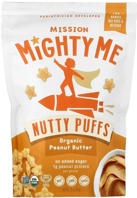 Mission MightyMe 너티 퍼프 유기농 땅콩 버터 42g(1.5oz) MightyMe (미션 마이티미), Mission MightyMe, 너티 퍼프, 유기농 땅 - 쿠팡