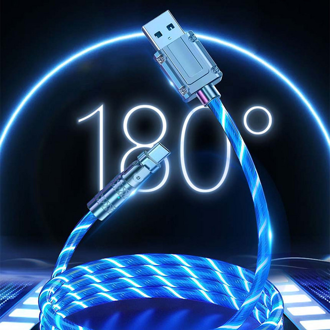 LED 발광 고속 충전케이블 1m 180도 회전 충전선 usb 핸드폰 충전기, 8핀, 레드, 1개, 100mm
