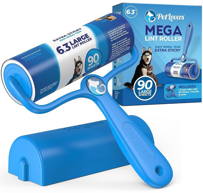 PetLovers 반려동물 털용 16cm(6.3인치) 대형 린트 롤러 엑스트라 스티키 90장 가구 및 의류에서 애완동물 털 제거에 이상적 개 및 고양이 보풀 제거제