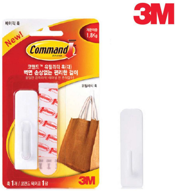 JanGoon 3M 코맨드 벽걸이 유틸리티 훅 대형 17503 코멘드/커맨드/커멘드/부착/양면테이프, 본상품, 1개