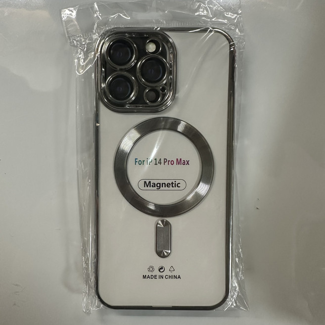 適用於 iP 17 Pro Max 的磁性手機殼，高品質，時尚保護殼, iPhone 14 ProMax 透明.磁吸.銀框, 1個