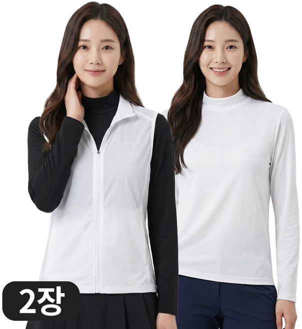 아소트 1+1 자외선차단 UV 프리미엄 스포츠 골프 이너웨어 쿨링 여성 반폴라 티셔츠