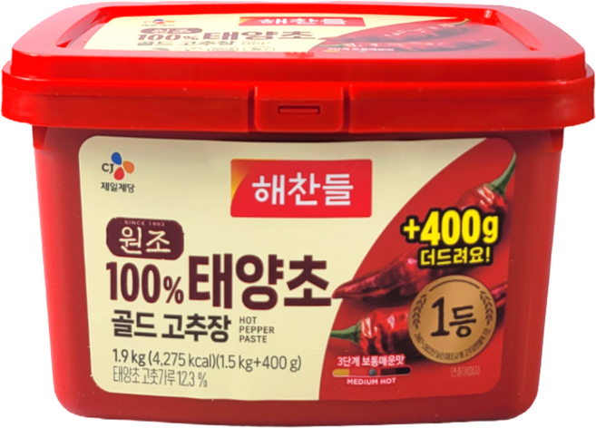 해찬들 맛있게 매운 태양초 골드 고추장, 4개, 1.9kg