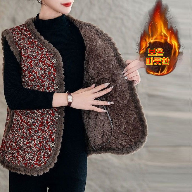 꽃무늬 레트로 김장조끼 보온 겨울 방한 할머니조끼 엄마조끼 빅사이즈 조끼할머니 누빔조끼