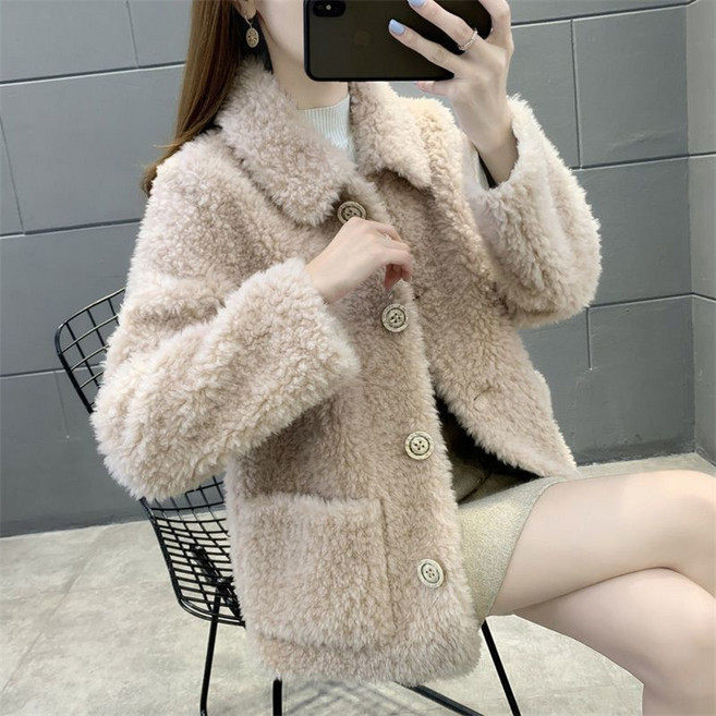 besteffie 여성용 긴소매 양털 코트 부드러운 카라넥 솔리드컬러 디자인 심플한 스타일 뽀글이 겨울 털코트 JX15