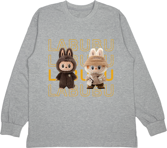국내 생산 주니어용 라부부 프렌즈 면100% 라운드 긴팔 티셔츠 POP MART LABUBU