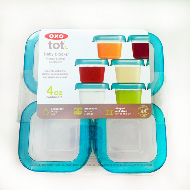 OXO Tot Baby Blocks冷凍儲存盒 - 防漏密封 可堆疊設計 粉紅色, 湖水綠(1套四入), 1套