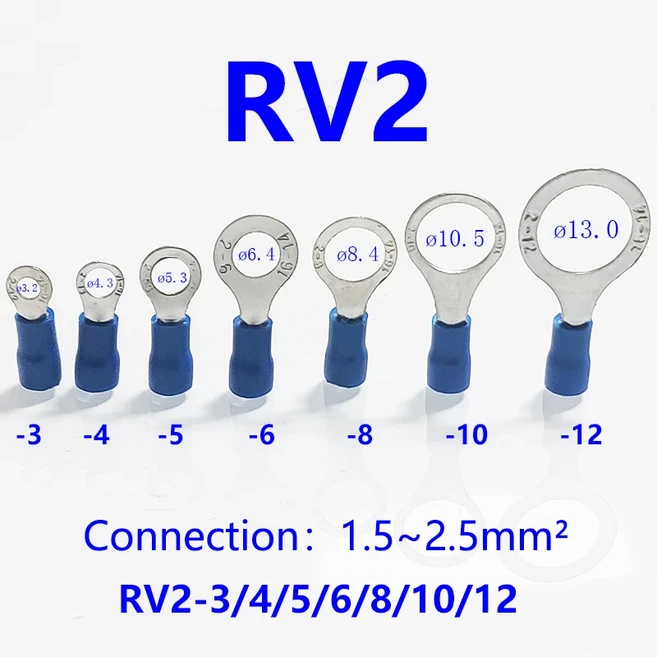 50PCS RV2-4 RV2-3.2 링 절연 터미널 케이블 와이어 커넥터 슈트 1.5-2.5mm 전기 압착 단자 RV, 03 RV2- 8