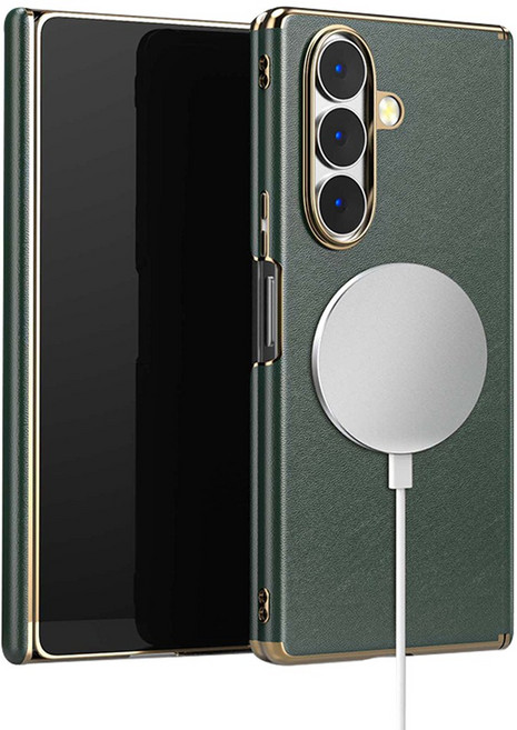 YINUO 갤럭시 Z 폴드 천연 가죽 magsafe 듀얼 중축 힌지 보호 후면 케이스