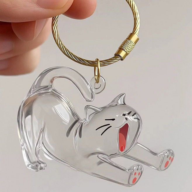 [MSMULTIVERSE] 잘 지내냥? 고양이 반려묘 반려동물 추억 기념 메모리얼 털 보관 캡슐 키링, 1세트, 투명 A