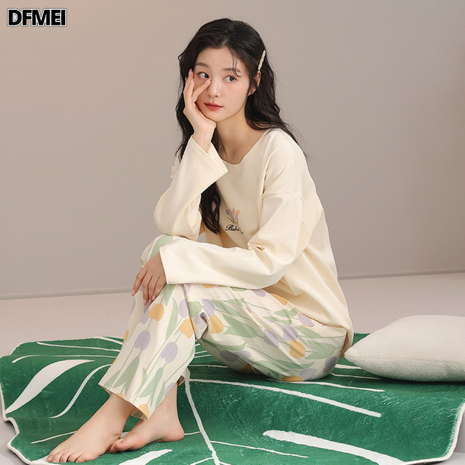 DFMEI 睡衣女秋冬款春秋款女士女款冬季純棉長袖優質家居服套裝