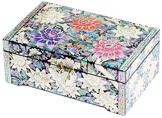 따숨방 고급 꽃 직각 자개보석함 나전칠기 자개함 외국인선물, 1개, 자개 컬러 랜덤
