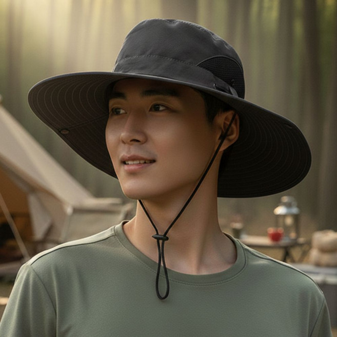 유또 햇빛가리개 낚시 등산 캠핑 대두 모자, 그레이