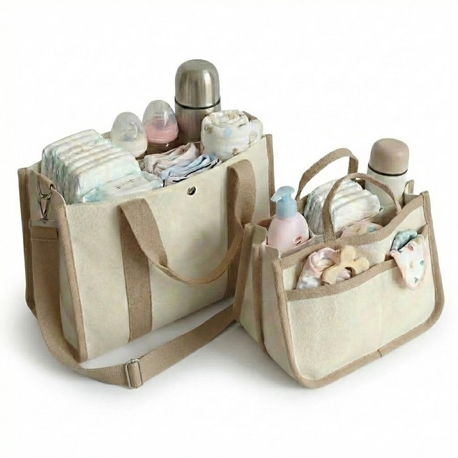 라온 분리수납 정리편한 캔버스 기저귀가방 이너백, 베이지