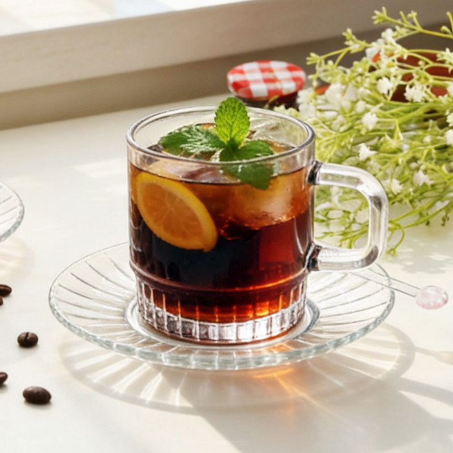 크리미 데일리 감성 컵 + 받침세트, 2개, 투명