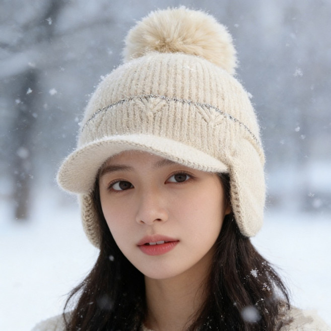 상덕 겨울모자 여성 방한 올인원 귀달이 모자 니트 썬캡 방울캡