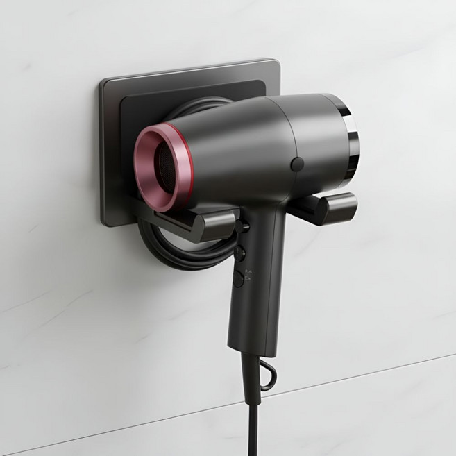 코코지아 무타공 알루미늄 튼튼한 드라이기 거치대, 1개, 블랙