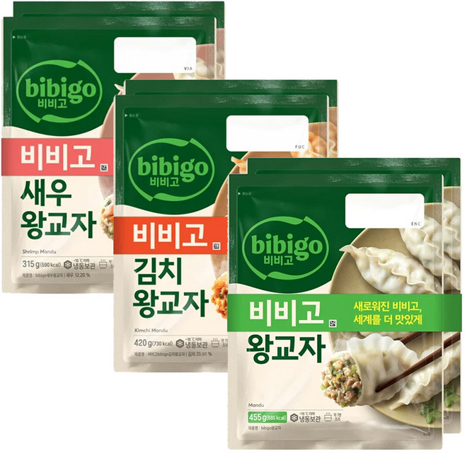 CJ 비비고 왕교자 3종 혼합 6봉 (왕교자455g+김치420g+새우315g 각 2봉), 1세트, 2.38kg