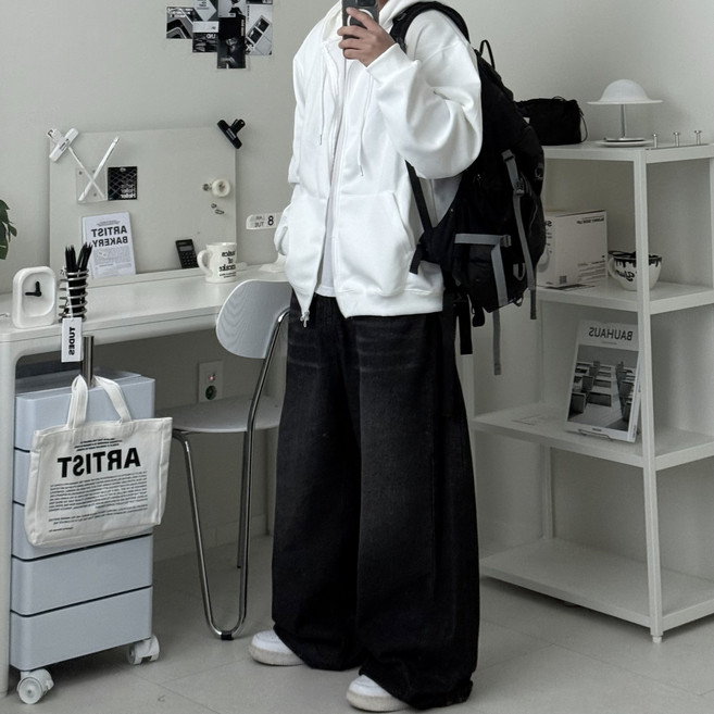 르위 남성용 후드집업 무지 투웨이 간절기 자켓 빅사이즈